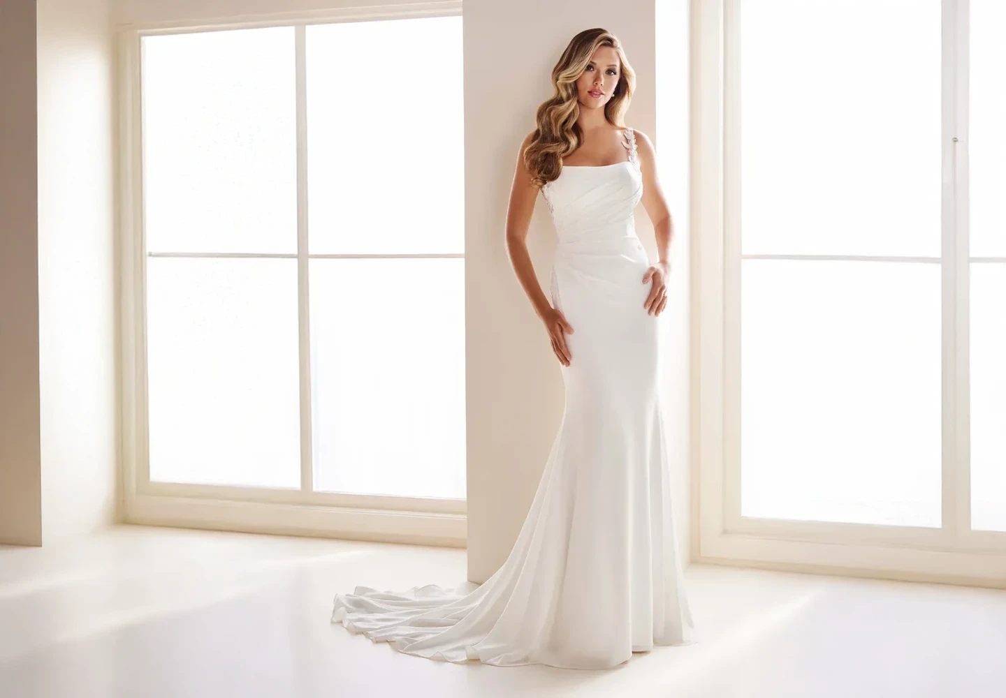 Model wearing a bridal gown.