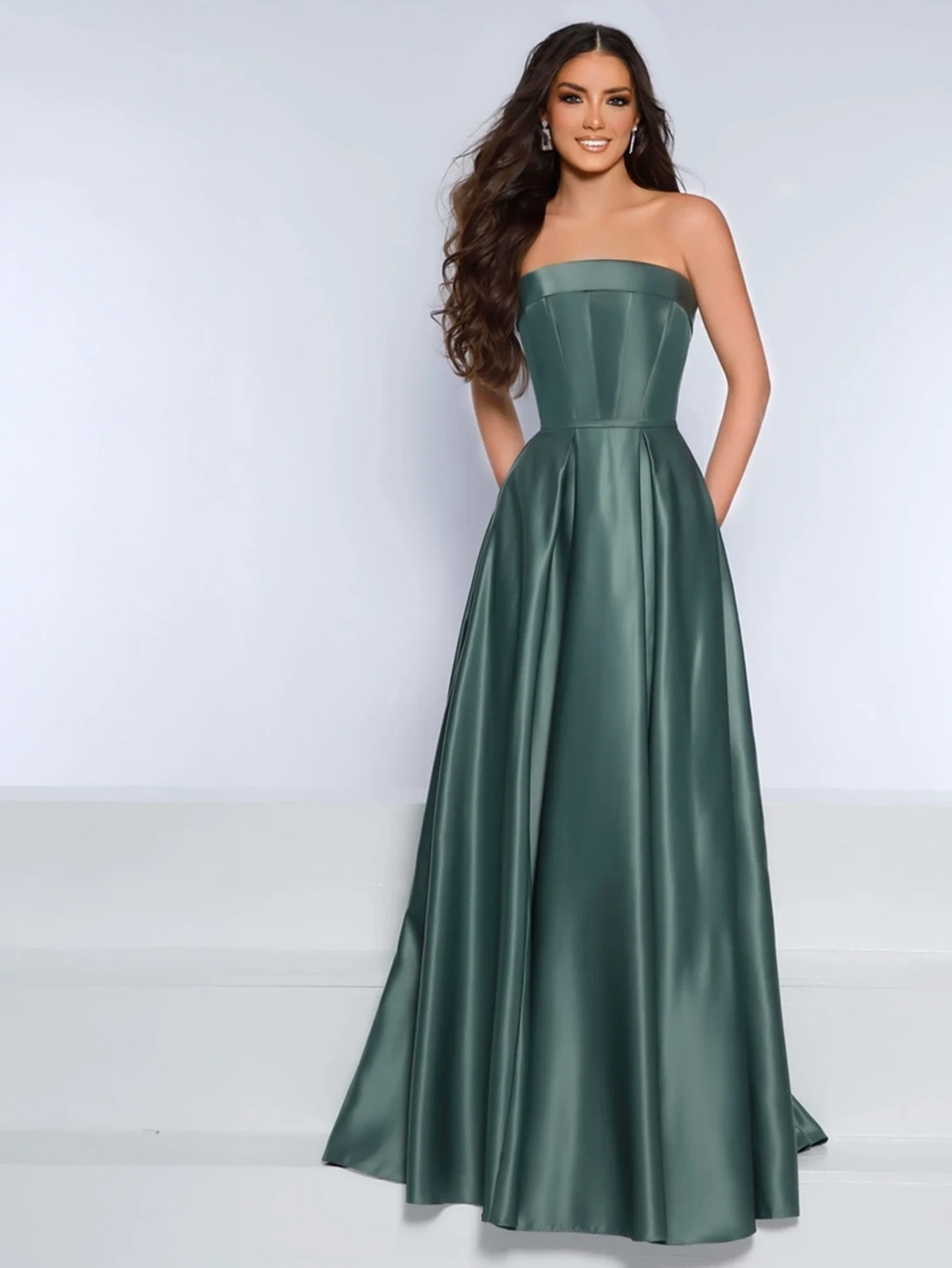 Model wearing a bridesmaids dress.