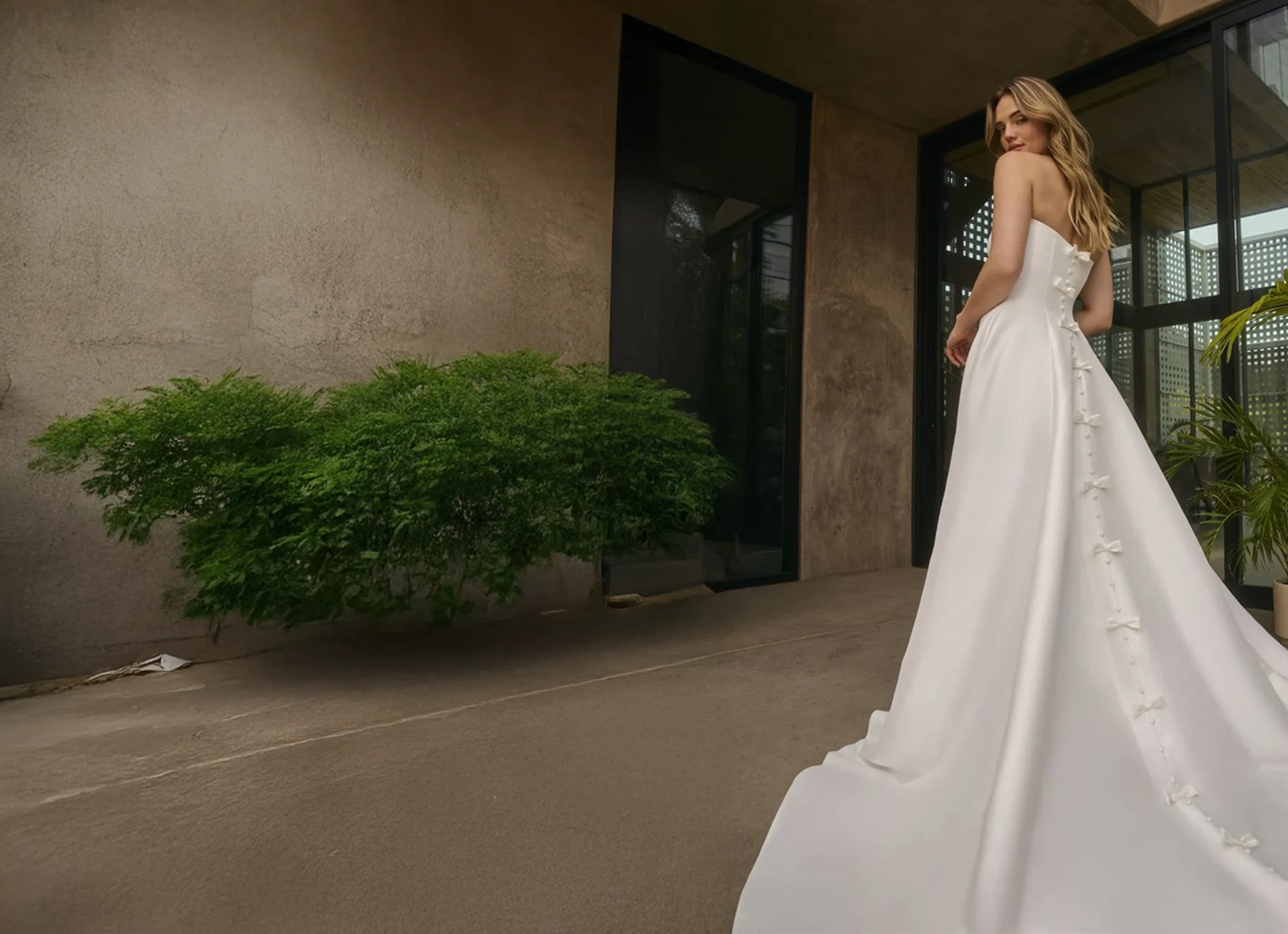 Model wearing a bridal dress.