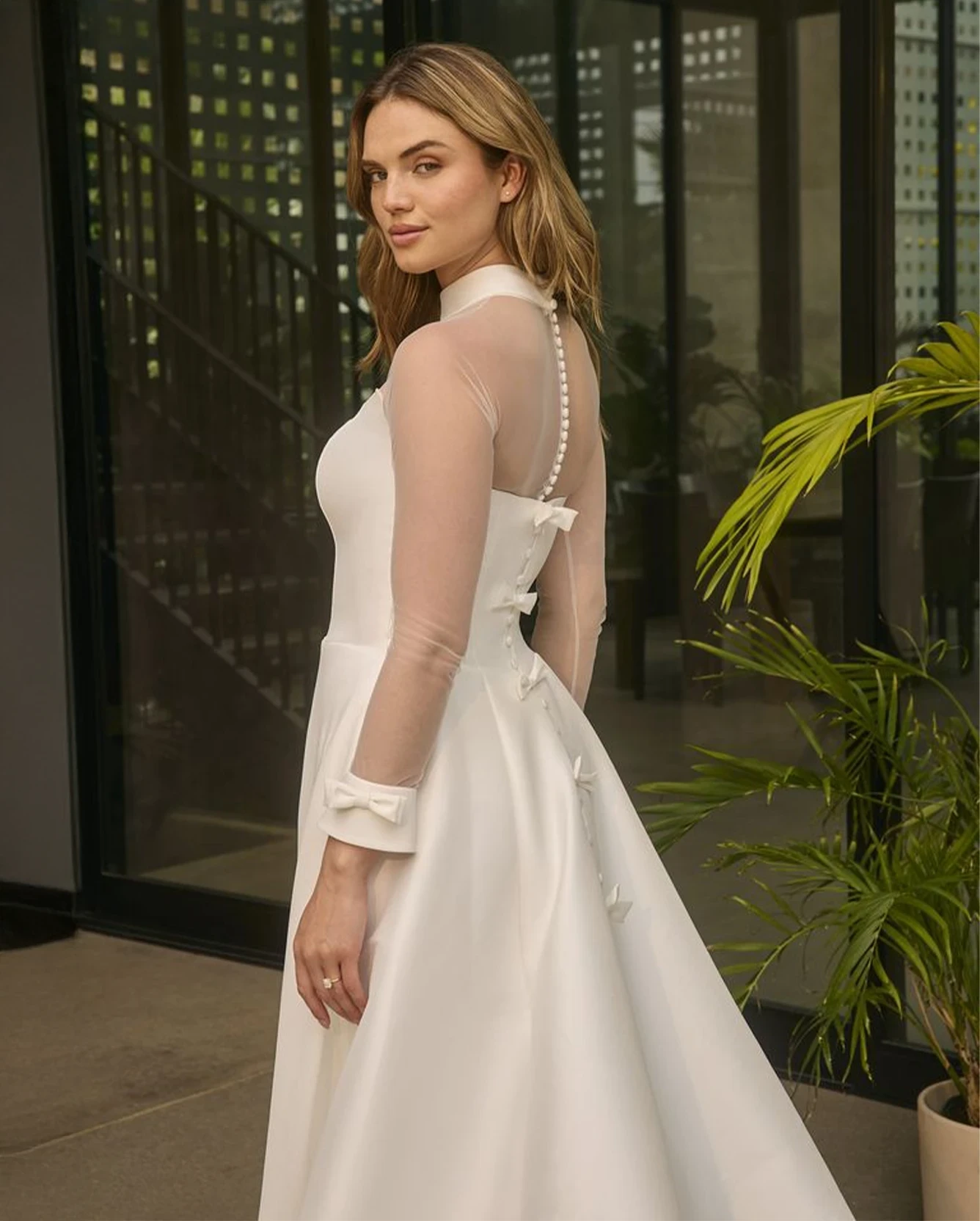Model wearing a bridal gown.